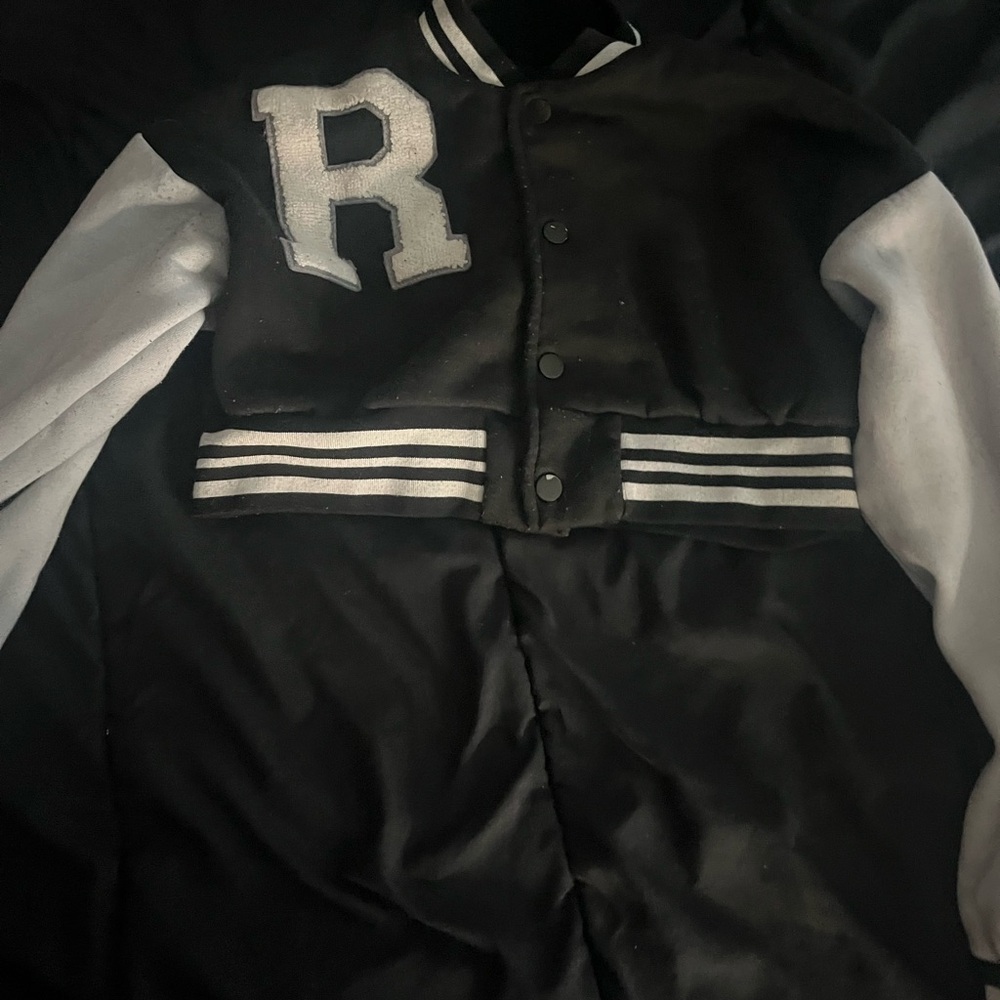 Black and White Varsity Jacket with R Patch